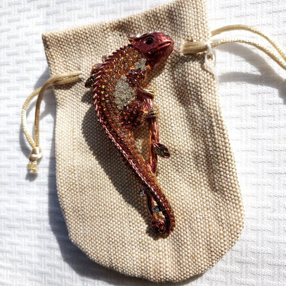 Brown Rhinestone Lizard Pin Broach - Picture 2 of 2